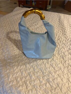 Anthropologie Pale Blue Shoulder Bag with Gold Handle